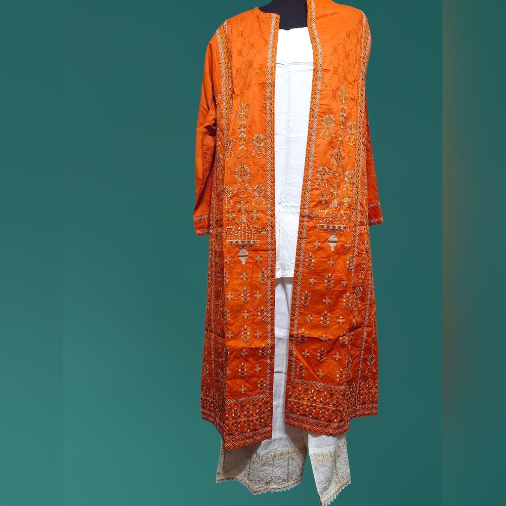 Embroidered Sun Burnt Gown With Silk Undershirt & Silk Embroidered Trouser